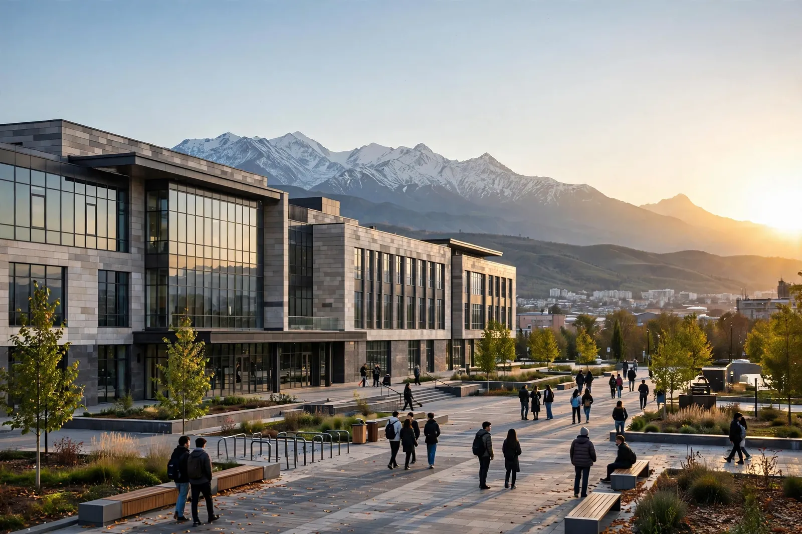 The ACLAS campus building in Bishkek, Kyrgyzstan, beneath the Ala-Too mountains